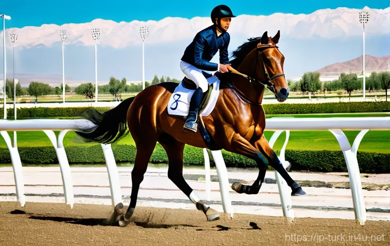 투르크메니스탄의 스포츠 - **Prompt:** A majestic Ahal-Teke horse, often called the "golden horse," with its distinctive metall...
