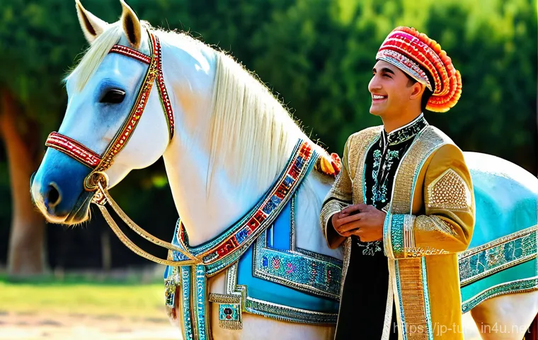 투르크메니스탄에서의 전통 의례 - **Prompt 2: The Art of Turkmen Carpet Weaving**
    "A close-up, highly detailed shot of a skilled T...
