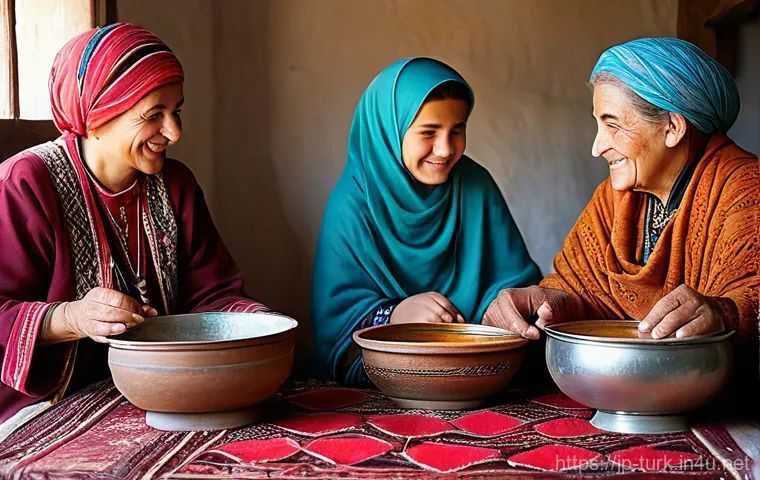 투르크메니스탄 요리법 - **Prompt 1: A traditional Turkmen family enjoying a hearty meat stew**
    A vibrant, realistic imag...