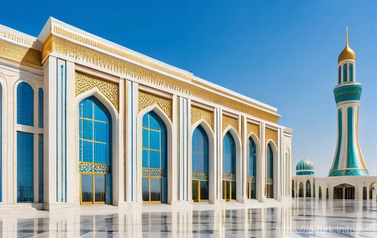 투르크메니스탄의 역사적 기록 - **Prompt:** A serene and inspiring scene inside a magnificent library or madrasa courtyard in Merv d...