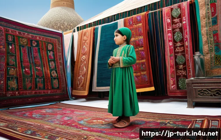 투르크메니스탄과 중국의 관계 - **Prompt:** A bustling Turkmen marketplace scene. A young Turkmen girl, maybe 7 years old, wearing a...